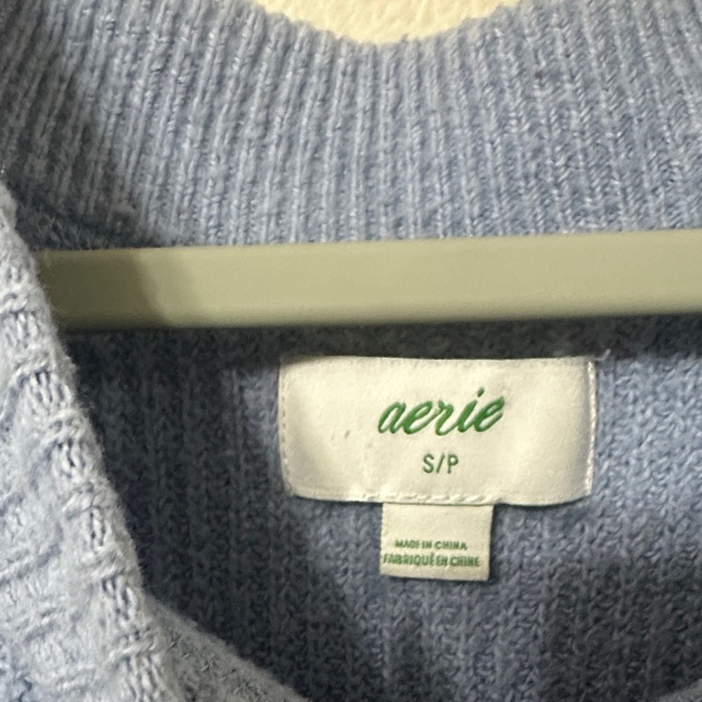Aerie Blue Ribbed Knit Oversized Crewneck Sweater - Picture 2 of 9